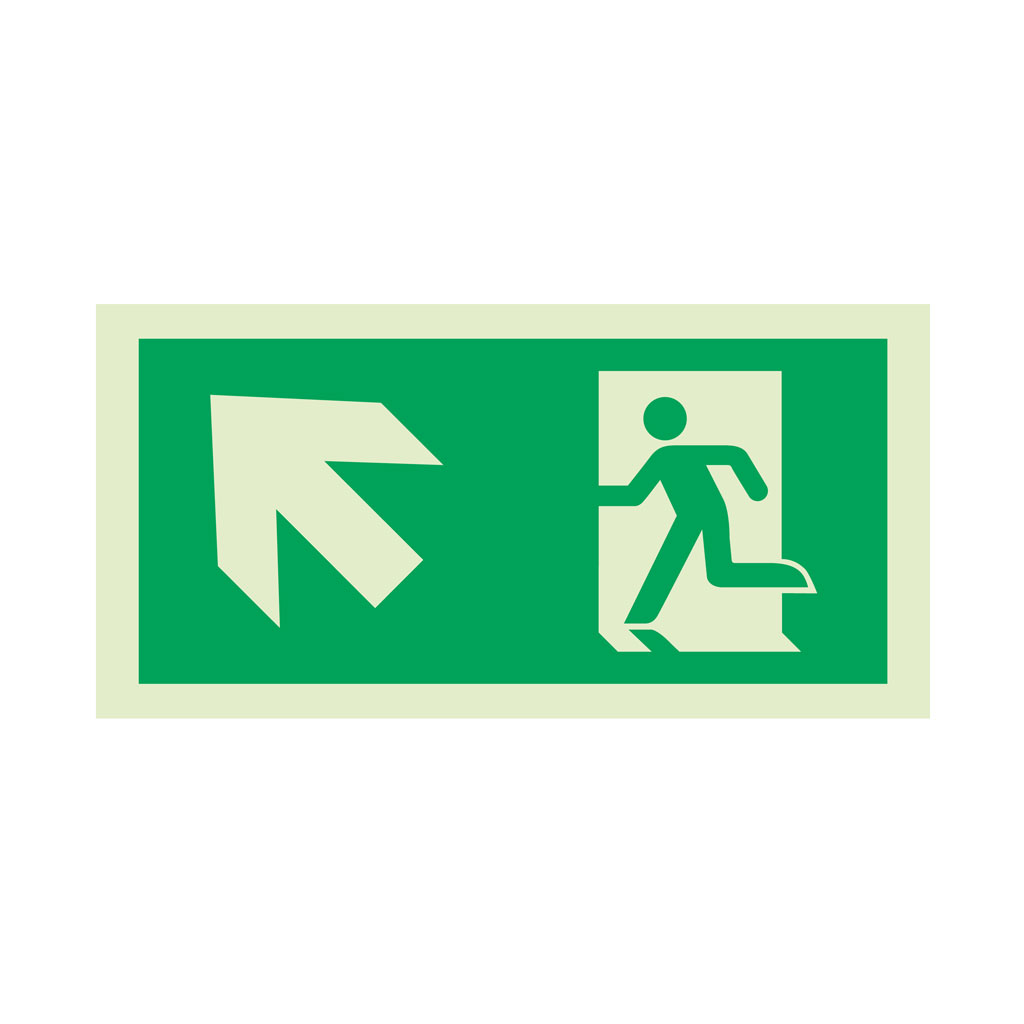 Rettungswegschild 9.75 m Pfeil links oben - Wandaufbaumontage - N150IPLO