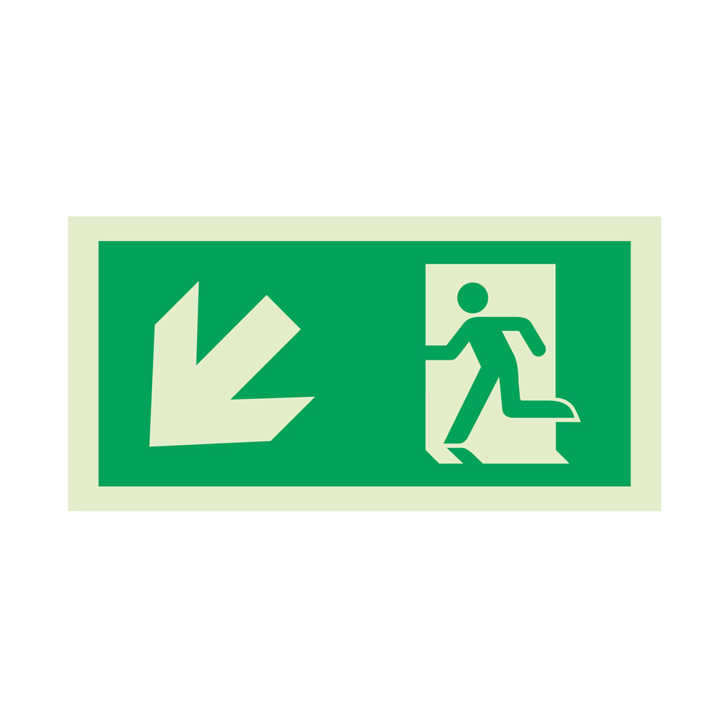 Rettungswegschild 9.75 m Pfeil links unten - Wandaufbaumontage - N150IPLU