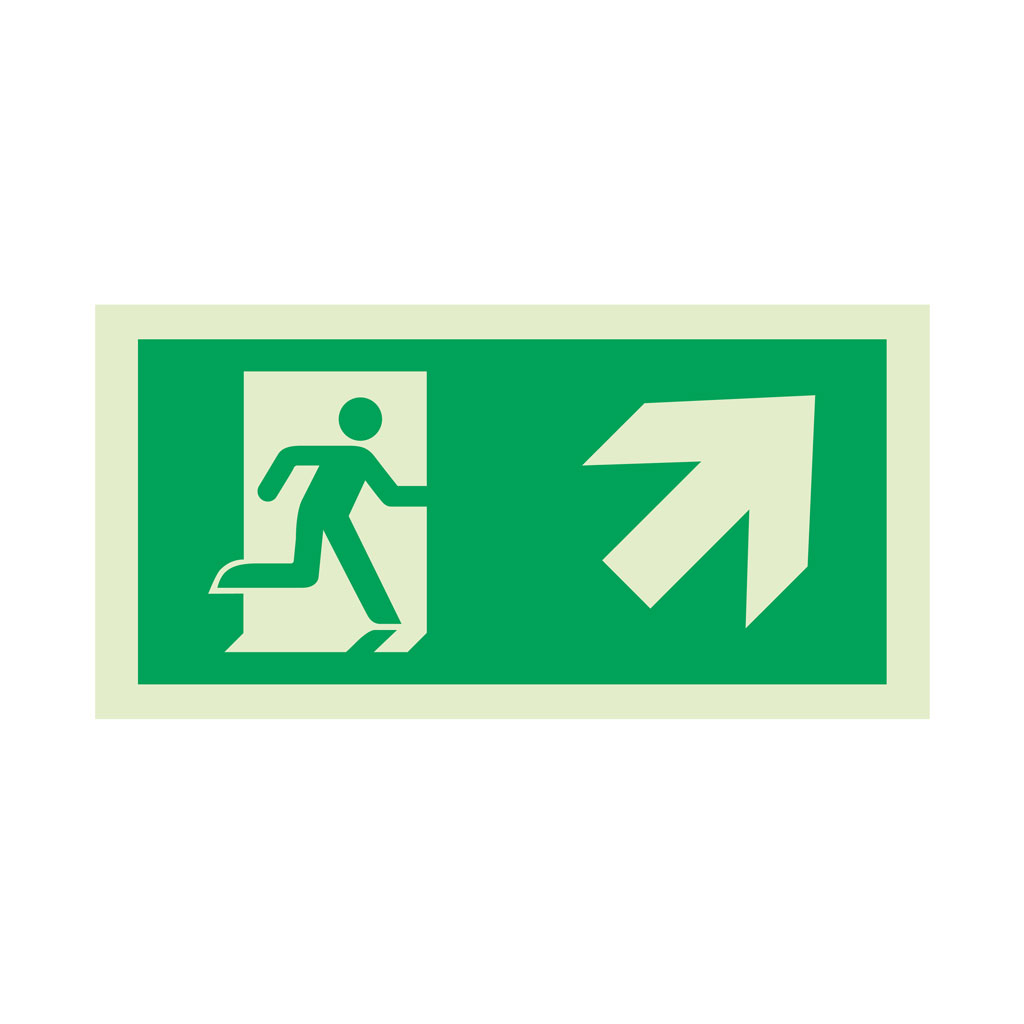 Rettungswegschild 9.75 m Pfeil rechts oben - Wandaufbaumontage - N150IPRO