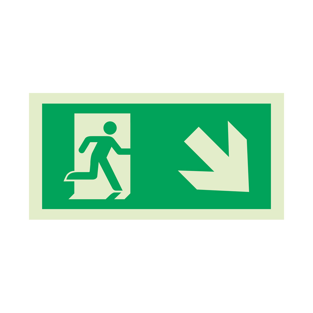 Rettungswegschild 9.75 m Pfeil rechts unten - Wandaufbaumontage - N150IPRU